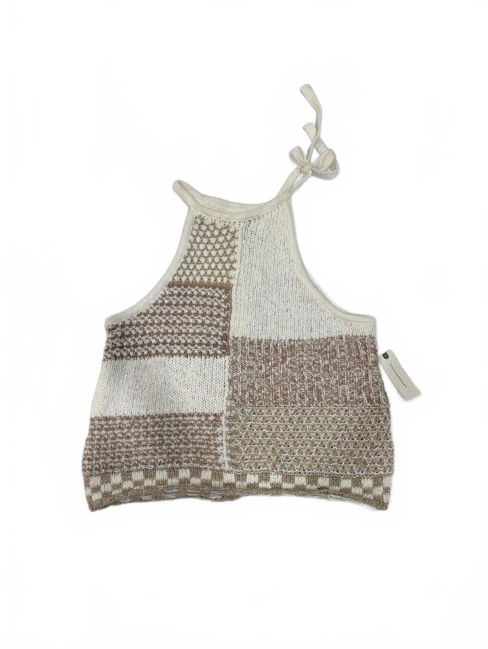 NWT Anthropologie Patchwork Knit Halter Top Beige Gold Metallic Medium - Picture 2 of 9